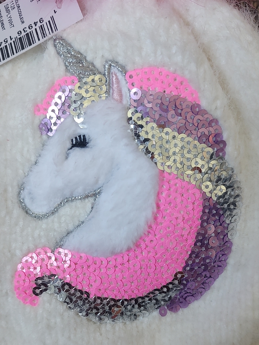 New With Tags The Children's Place Size XS (6-12M) Sequin Unicorn Pom Pom Beanie - Picture 4 of 8